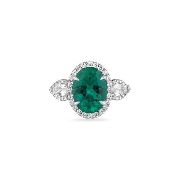 Emerald Oval-Cut Ring with Diamonds in White Gold